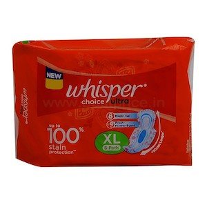 Whisper Choice Ultra Sanitary Napkin XL With Wings, 6 N