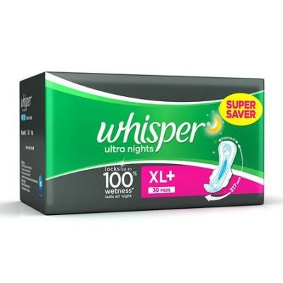 Whisper Ultra Over Night Sanitary Napkin XL With Eings 30 N
